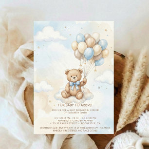 Invitation Fête de bébé ours en peluche avec ballons brun sau