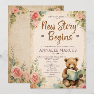 Invitation Fête de Bébé Ours Floral Rose Vintage