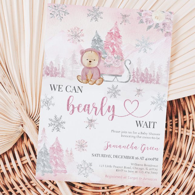 Invitation Fête de bébé ourse rose (Créateur téléchargé)
