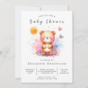 Invitation Fête de bébé ourson éditable pastel