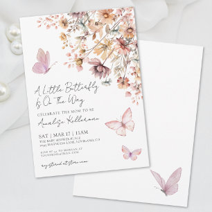 Invitation Fête de Bébé Papillon Fleur Sauvage Bohème