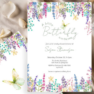 Invitation Fête de Bébé Papillon Floral Coloré