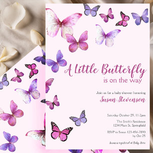 Invitation Fête de Bébé Papillon Rose et Violet