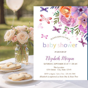 Invitation Fête de bébé papillons points floral