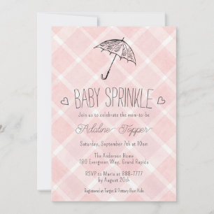 Invitation Fête de bébé parapluie carreaux rouges 007