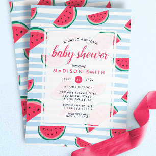 Invitation Fête de Bébé Pastèque Été Rose Vert