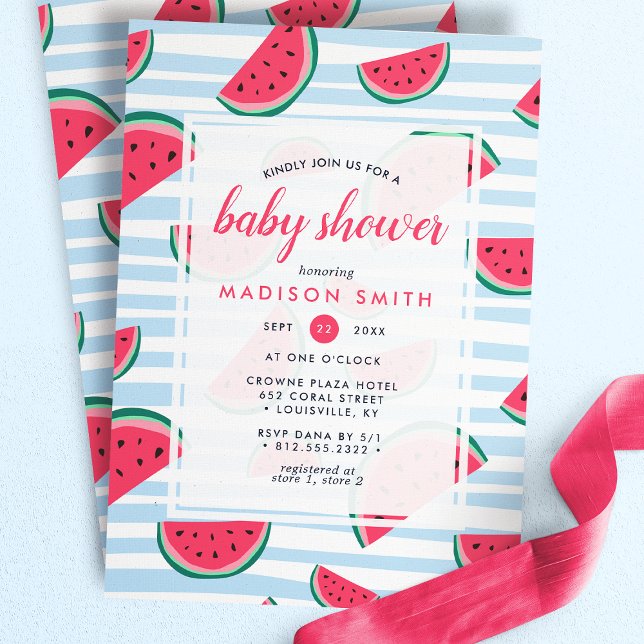 Invitation Fête de Bébé Pastèque Été Rose Vert (Créateur téléchargé)