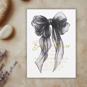 Invitation Fête de bébé personnalisée avec nœud noir chic