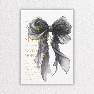 Invitation Fête de bébé personnalisée avec un nœud noir minim