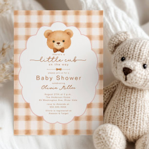 Invitation Fête de bébé Petit Ourson à carreaux neutres
