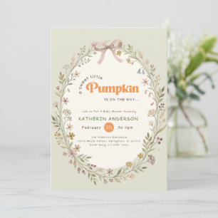 Invitation Fête de bébé Petite Citrouille Fleurie Ruban Rose