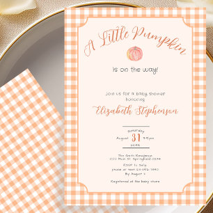 Invitation Fête de bébé Petite Citrouille Gingham Orange Auto