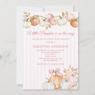 Invitation Fête de bébé Petite Citrouille Rose Pale