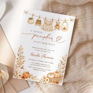 Invitation Fête de Bébé Petite Fille Citrouille d'Automne