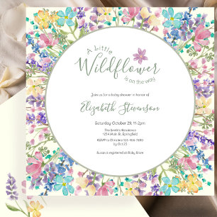 Invitation Fête de Bébé Petite Fleur Sauvage Colorée