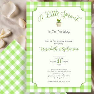 Invitation Fête de bébé Petite Pousse à carreaux verts