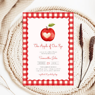 Invitation Fête de Bébé Pomme Rouge à Carreaux de Notre Œil