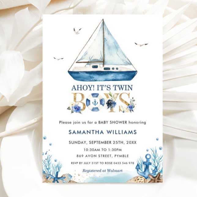 Invitation Fête de bébé pour des jumeaux sur le thème de bate (Créateur téléchargé)
