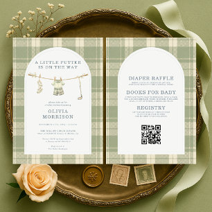 Invitation Fête de bébé préppy carreaux de golf tout en un