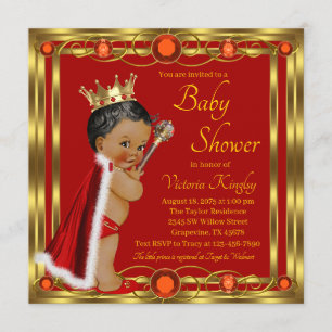 Invitation Fête de bébé Prince Afro-Américain Or Rouge
