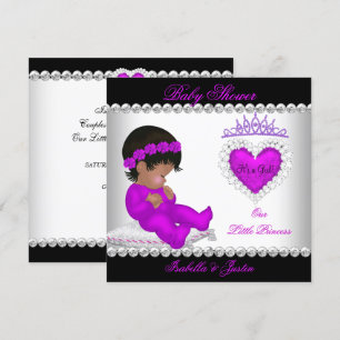 Invitation Fête de bébé princesse afro-américaine Fille Viole