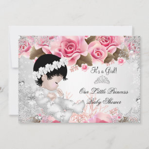 Invitation Fête de bébé princesse fille flocons de neige rose