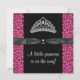 Invitation Fête de bébé princesse léopard rose vif