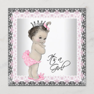 Invitation Fête de bébé princesse rose et argentée