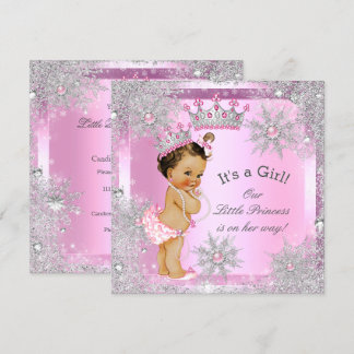 Invitation Fête de bébé princesse Rose Hiver Merveilleux