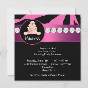 Invitation Fête de bébé princesse zèbre rose chaud
