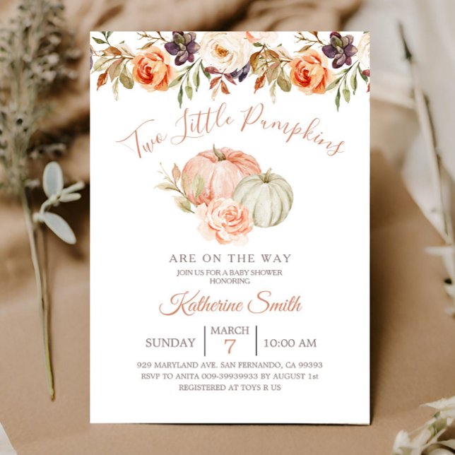 Invitation Fête de bébé Pumpkin automnal Deux petites citroui (Créateur téléchargé)