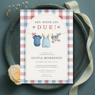 Invitation Fête de bébé Red White and Due sur un fil à linge