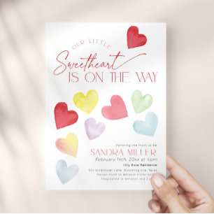 Invitation Fête de Bébé Rétro Cœurs Colorés Saint-Valentin