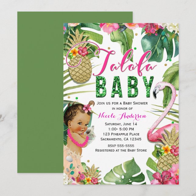 Invitation Fête de bébé rétro tropicale Talofa (Devant / Derrière)