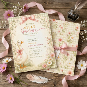 Invitation Fête de bébé rose Coquette Canard Silly Vintage