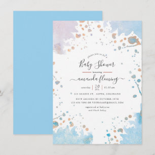 Invitation Fête de bébé Rose Gold et éclaboussures d'aquarell