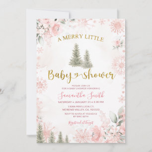 Invitation Fête de Bébé Rose Hiver Noël Une Petite Fête de Bé