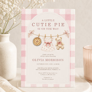 Invitation Fête de bébé rose linge à linge à carreaux Cutie P