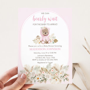 Invitation Fête de bébé Rose On Peut à peine attendre