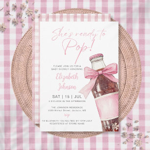 Invitation Fête de Bébé Rose Ruban Bouteille de Soda Prête à 