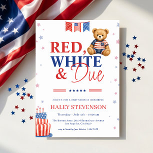 Invitation Fête de bébé Rouge Blanc & Attendue pour le 4 juil