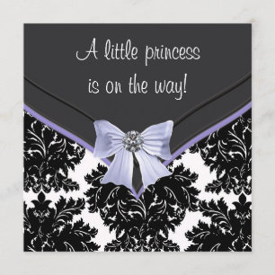 Invitation Fête de Bébé Ruban de Damas Lavande Violet Noir