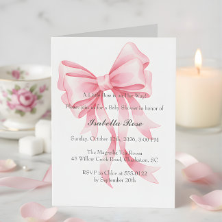 Invitation Fête de Bébé Ruban Rose Coquette C'est une Fille