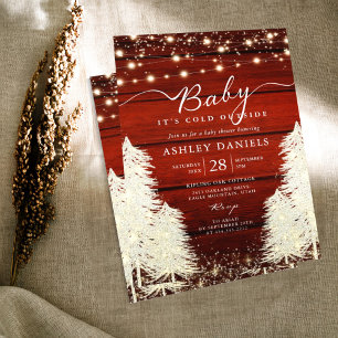 Invitation Fête de Bébé Rustique Bébé Il Fait Froid Dehors