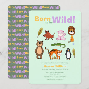 Invitation Fête de Bébé Safari Colorée et Amusante Né Pour Êt
