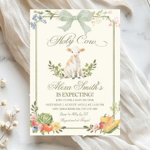 Invitation Fête de bébé Sage Green Farmer's Market Holy Cow