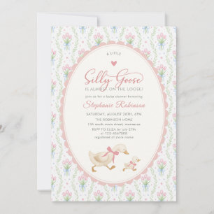 Invitation Fête de Bébé Silly Goose Coquette Rose à Points