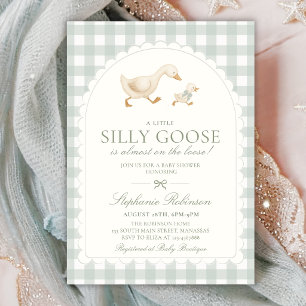 Invitation Fête de Bébé Silly Goose Neutral Arch Vert Gingham