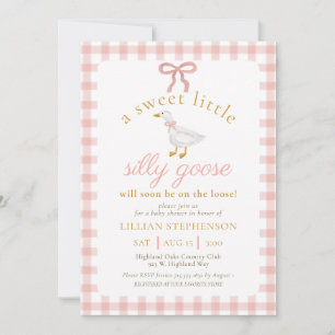 Invitation Fête de bébé Silly Goose Rose Blush à carreaux
