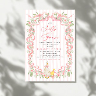 Invitation Fête de bébé Silly Goose Rose Florale Ruban Rose